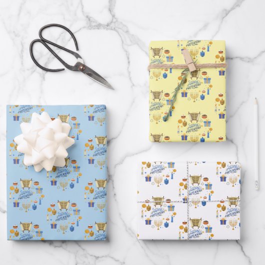 Prettig Hanukkah Cute Gemengde Kleur Inpakpapier Vel (Voorkant)