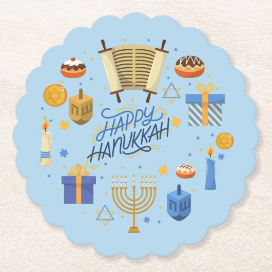Prettig Hanukkah Cute Kartonnen Onderzetters (Voorkant)