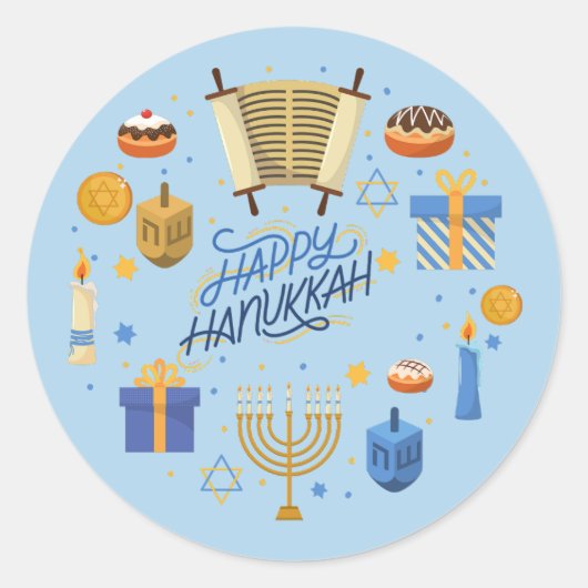 Prettig Hanukkah Cute Ronde Sticker (Voorkant)