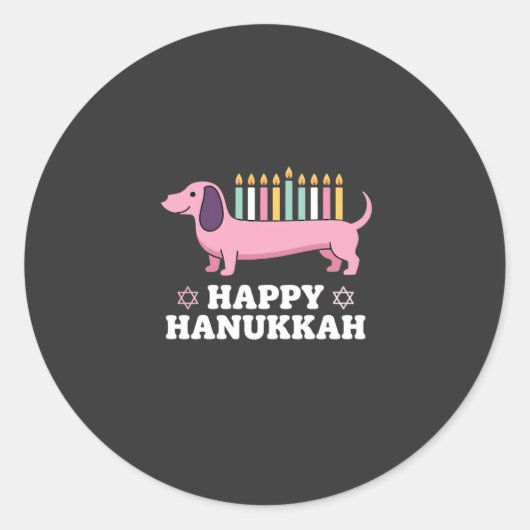 Prettig Hanukkah Dachshund Hond Ronde Sticker (Voorkant)