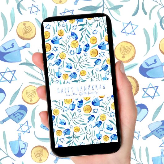 Prettig Hanukkah Driedel Watercolor Boomvrij Kaart