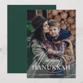 Prettig Hanukkah | Elegant Schrift Foto Donkergroe Feestdagenkaart (Voorkant / Achterkant)