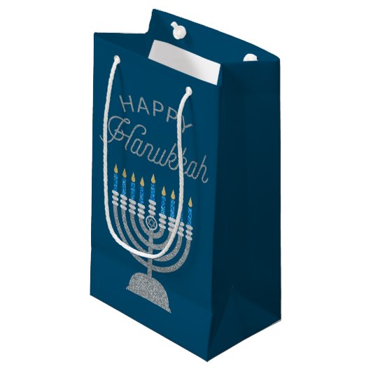Prettig Hanukkah Glitter Klein Cadeauzakje (Voorkant Gekanteld)