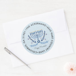 Prettig Hanukkah | Menorah Lichten Retouradres Ronde Sticker