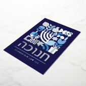Prettig Hanukkah Modern Greeting Zilver Folie Folie Feestdagenkaart (Gedraaid)