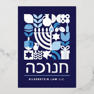 Prettig Hanukkah Modern Wenskaart Zilver Folie Feestdagenkaart