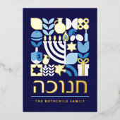 Prettig Hanukkah Moderne Groet Goud Folie Feestdagenkaart (Voorkant)