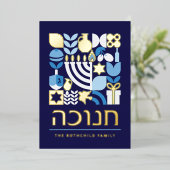 Prettig Hanukkah Moderne Groet Goud Folie Feestdagenkaart (Staand Voorkant)