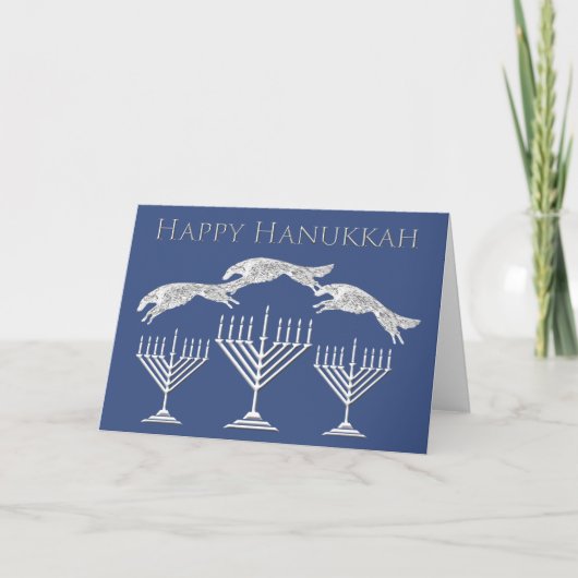 Prettig Hanukkah Springende Borzoi Kaart (Voorkant)