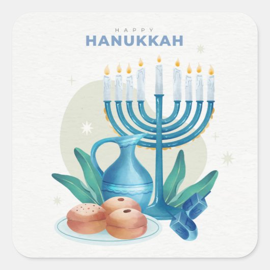 Prettig Hanukkah Vierkante Sticker (Voorkant)