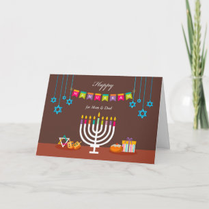 Prettig Hanukkah voor mama en papa, Kleurrijke Men Kaart