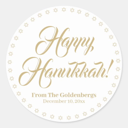 Prettig Hanukkah wit goud aangepaste script tekst Ronde Sticker (Voorkant)
