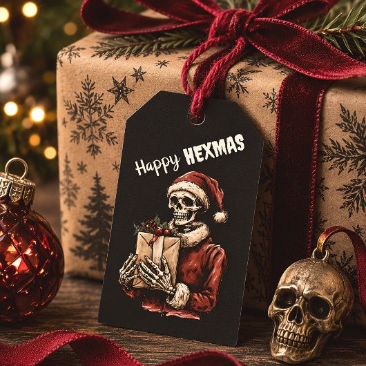 Prettig Hexmas Skelet Kerstman Gotische Kerstmis Cadeaulabel