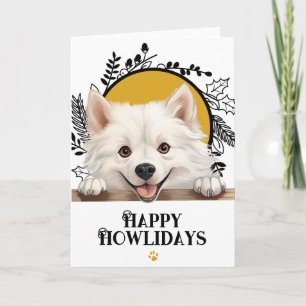 Prettig Howlidays Amerikaanse Eskimo-hond Kerstmis Feestdagen Kaart