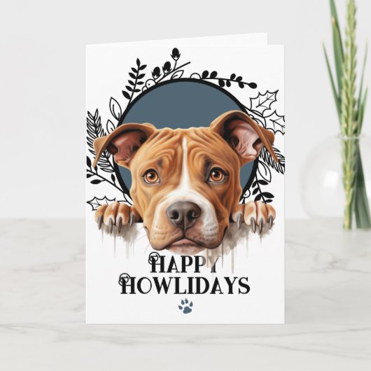 Prettig Howlidays Amerikaanse Pit Bull Terrier Feestdagen Kaart (Voorkant)