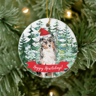 Prettig Howlidays Australian Shepherd hond Kerstmi Keramisch Ornament