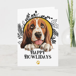 Prettig Howlidays Basset Hound Hond Kerstmis Feestdagen Kaart