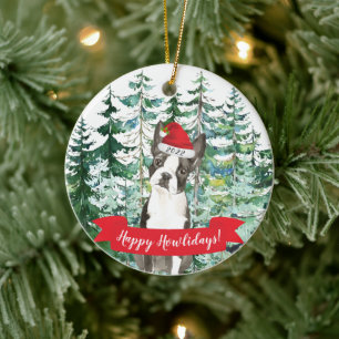 Prettig Howlidays Boston Terrier Hond Kerst Orname Keramisch Ornament