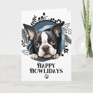 Prettig Howlidays Boston Terrier Hond Kerstmis Feestdagen Kaart