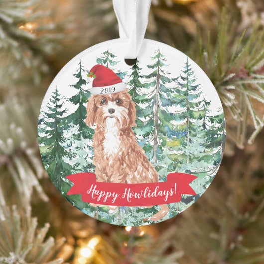Prettig Howlidays Cavapoo hond Kerstmis Ornament (Boom)