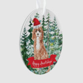Prettig Howlidays Cavapoo hond Kerstmis Ornament (voorkant)