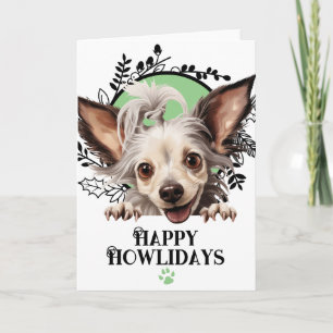 Prettig Howlidays Chinese Crested Hond Kerstmis Feestdagen Kaart