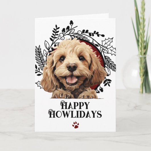 Prettig Howlidays Cockapoo Hond Kerstmis Feestdagen Kaart (Voorkant)