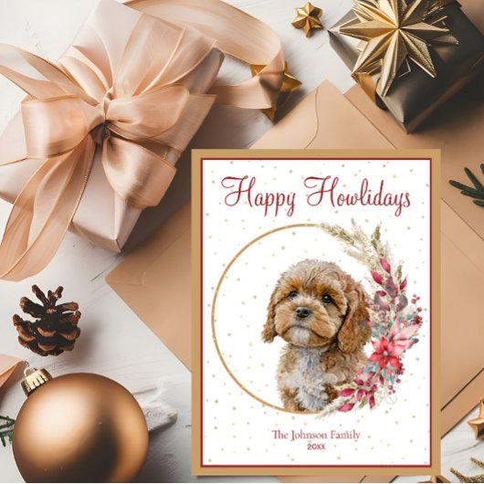 Prettig Howlidays Cute Cavapoo Hond Feestdagenkaart