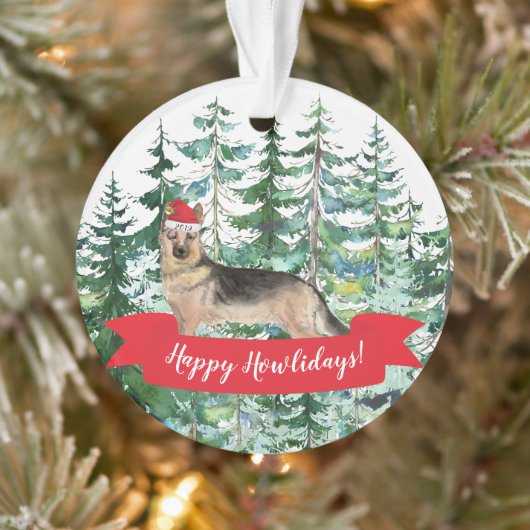 Prettig Howlidays Duitse Herdershond Kerstmis Ornament (Boom)