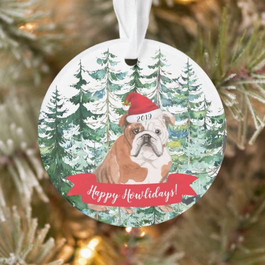 Prettig Howlidays Engelse Bulldog Hond Kerstmis Ornament (Boom)