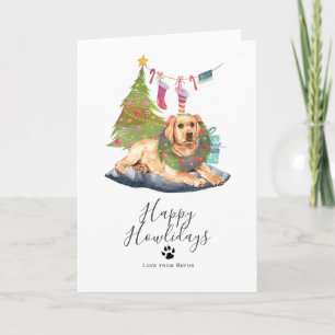 Prettig Howlidays Gele Labrador Hond Kerstmis Feestdagen Kaart