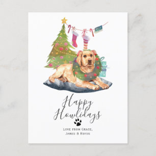 Prettig Howlidays Gele Labrador Hond Kerstmis Feestdagenkaart