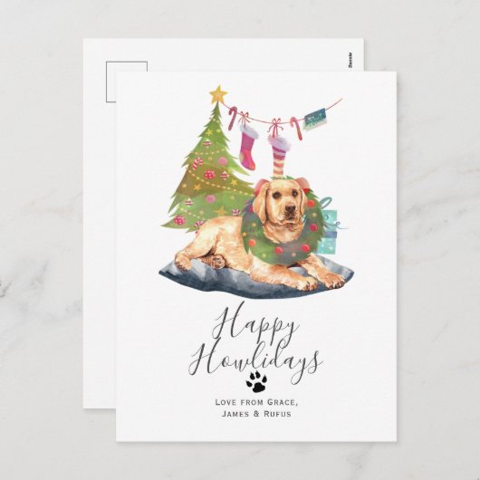 Prettig Howlidays Gele Labrador Hond Kerstmis Feestdagenkaart (Voorkant / Achterkant)
