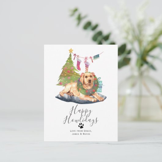 Prettig Howlidays Gele Labradors Hond Kerstmis Feestdagenkaart (Staand voorkant)