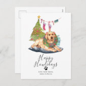 Prettig Howlidays Gele Labradors Hond Kerstmis Feestdagenkaart (Voorkant / Achterkant)