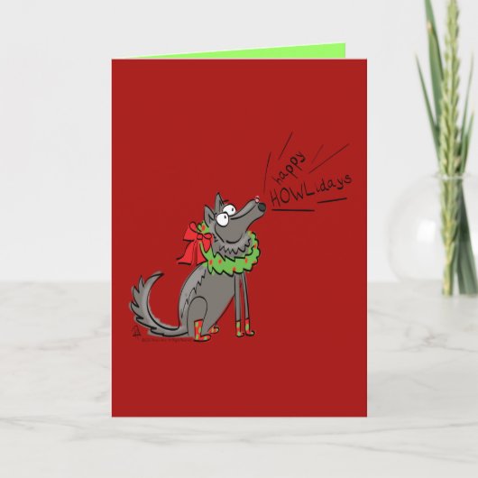 Prettig Howlidays Grappige Wolf Kerstkaart Kaart (Voorkant)