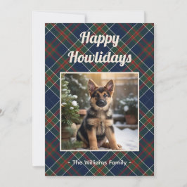 Prettig Howlidays Hond Blauw Geruit Kerstmis Feestdagenkaart