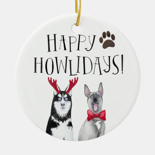 Prettig Howlidays-hond | Cute huisdier vakantie Keramisch Ornament (Voorkant)