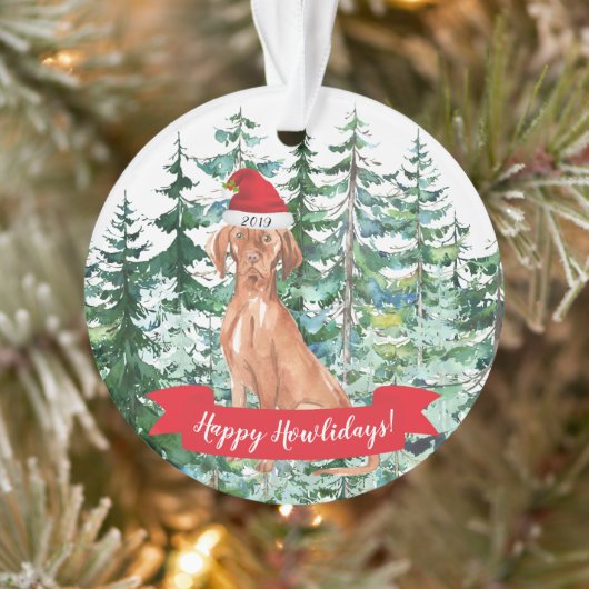 Prettig Howlidays Hongaarse Vizsla Kerstmis Ornament (Boom)