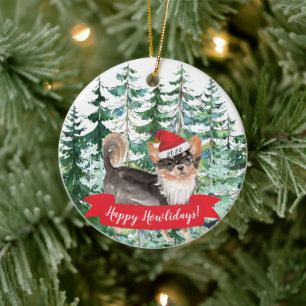 Prettig Howlidays Langharige Chihuahua Kerstmis Of Keramisch Ornament