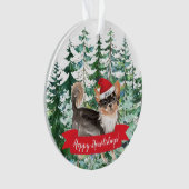 Prettig Howlidays Langharige Chihuahua Kerstmis Ornament (voorkant)
