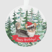 Prettig Howlidays Langharige Chihuahua Kerstmis Ornament (voorkant)