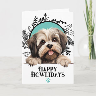 Prettig Howlidays Lhasa Apso Hond Kerstmis Feestdagen Kaart