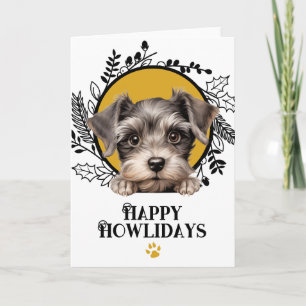 Prettig Howlidays Miniature Schnauzer Hond Kerstmi Feestdagen Kaart