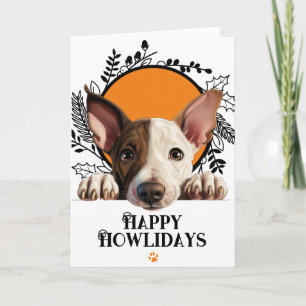 Prettig Howlidays Miniatuur Bull Terrier Kerstmis Feestdagen Kaart