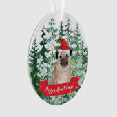 Prettig Howlidays Pug Hond Kerstmis Ornament (voorkant)
