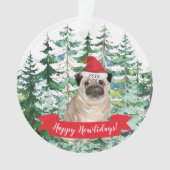 Prettig Howlidays Pug Hond Kerstmis Ornament (voorkant)