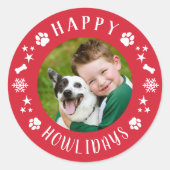 Prettig Howlidays Rode Huisdier Hond Foto Ronde Sticker (Voorkant)