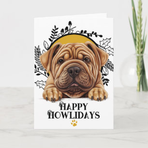 Prettig Howlidays Shar Pei Hond Kerstmis Feestdagen Kaart