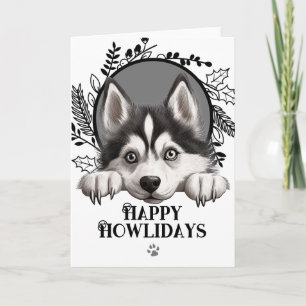 Prettig Howlidays Siberische Husky Hond Kerstmis Feestdagen Kaart